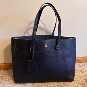 Tory Burch Navy Saffiano Leather Tote with Gold Accent